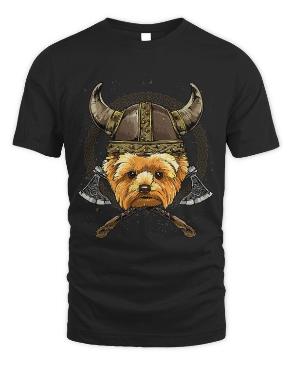 Viking Yorkshire Terrier Dog with Viking Helmet Mjolnir Axes 104