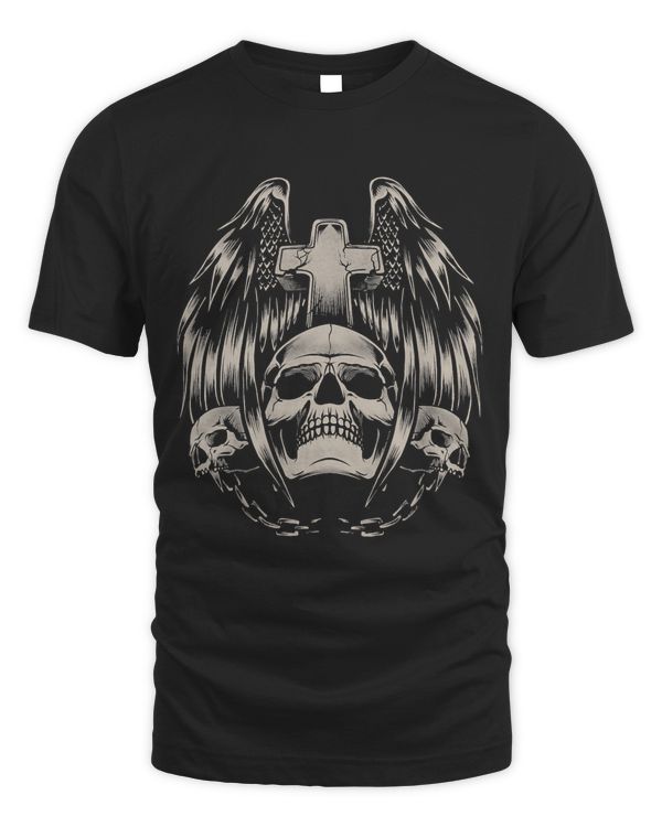 3 Skulls and Cross Tattoo Art Gothic Emo Punk Death Metal 577