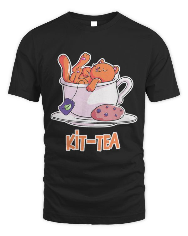 Cute Kawaii kit tea with cookie. Kitty in tea cup cat lover
