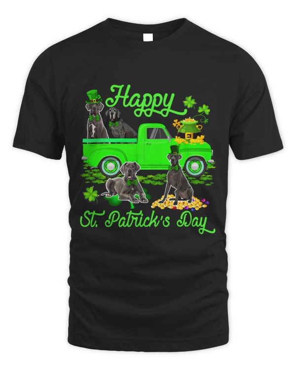 Happy St. Patricks Day Leprechaun Great Dane Green Truck