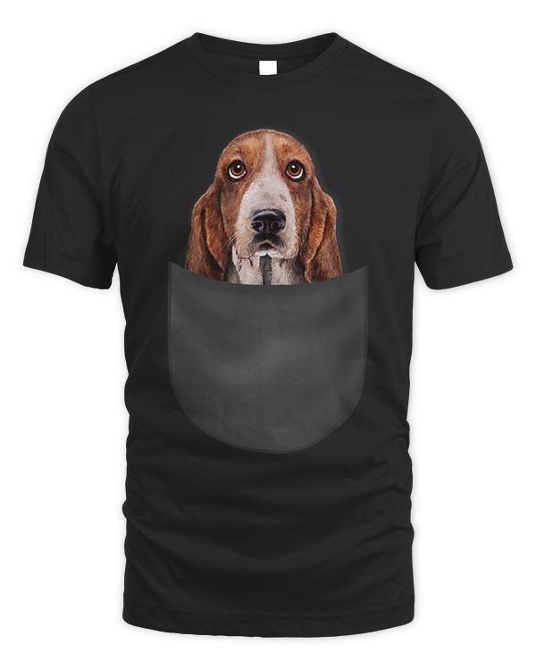 T Shirt Basset Hound Gazing Out from Pocket Dog