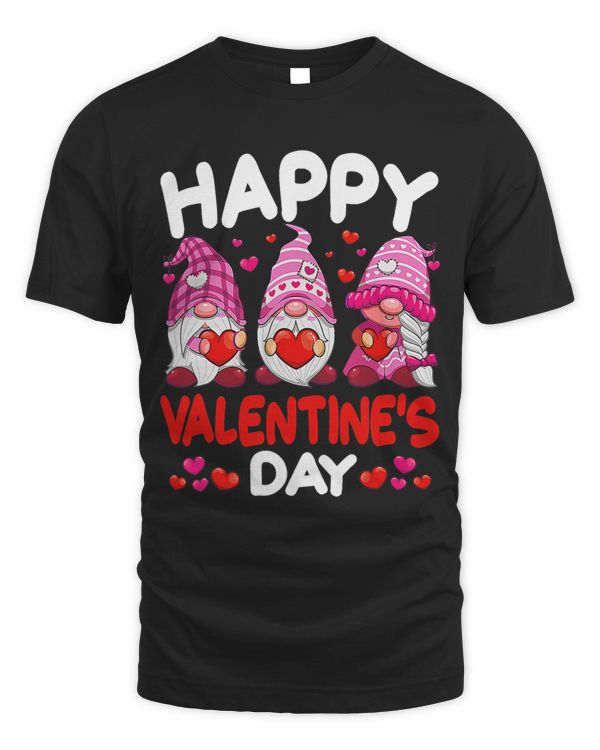 Three Pink Gnomes Holding Heart Funny Happy Valentines Day