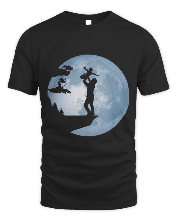 Dad and Kid in front of Full Moon Silhouette Moon watching