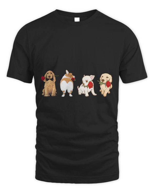 Cute Dogs Holding Rose Funny Dog Lover Happy Valentines Day30