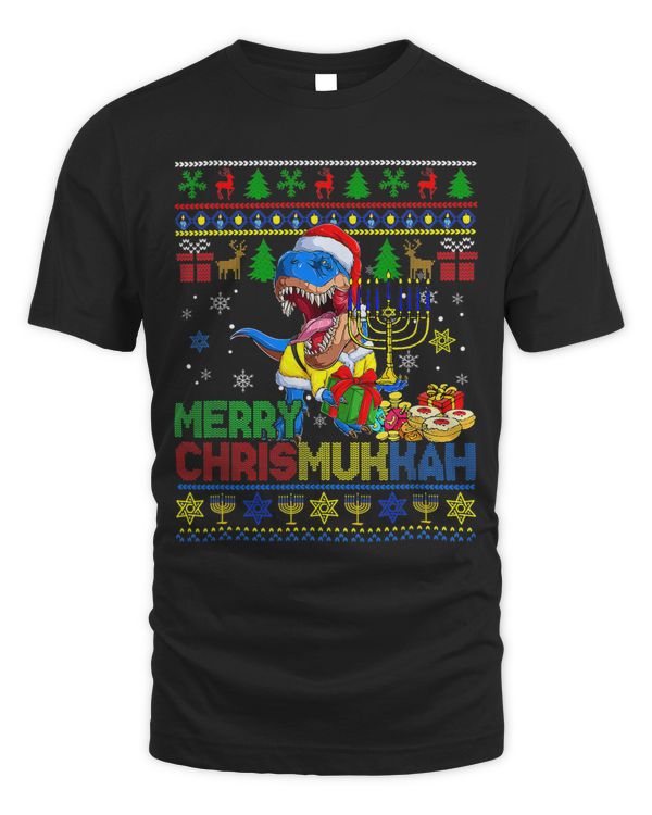 Merry Christmas And Hanukkah Dabbing Santa T Rex Menorah