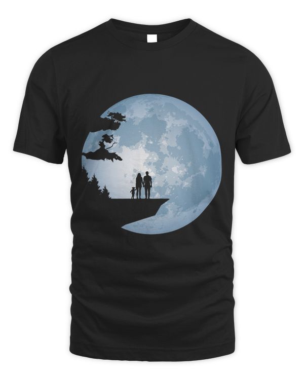 Family in front of Full Moon Silhouette Moon watching