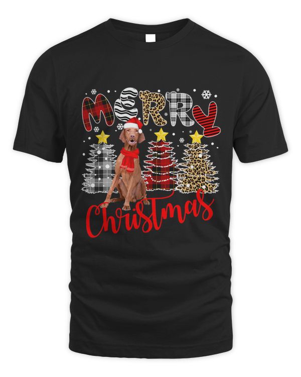 Vizsla Merry Christmas Tree Leopard Plaid Printed