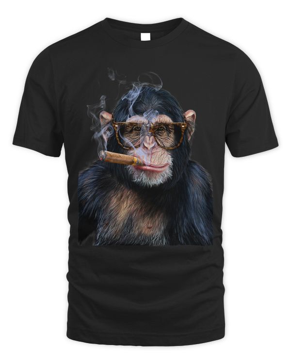 T Shirt Hip Chimpanzee w Cigar Puffing Cool Monkey