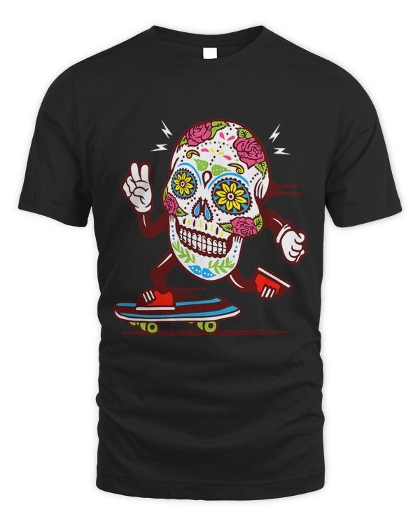 Funny “Skateboarding Sugar Skull” Graphic
