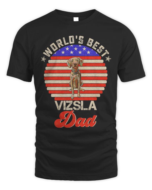 Vintage Retro USA Flag Worlds Best Vizsla Dog Dad Sunset
