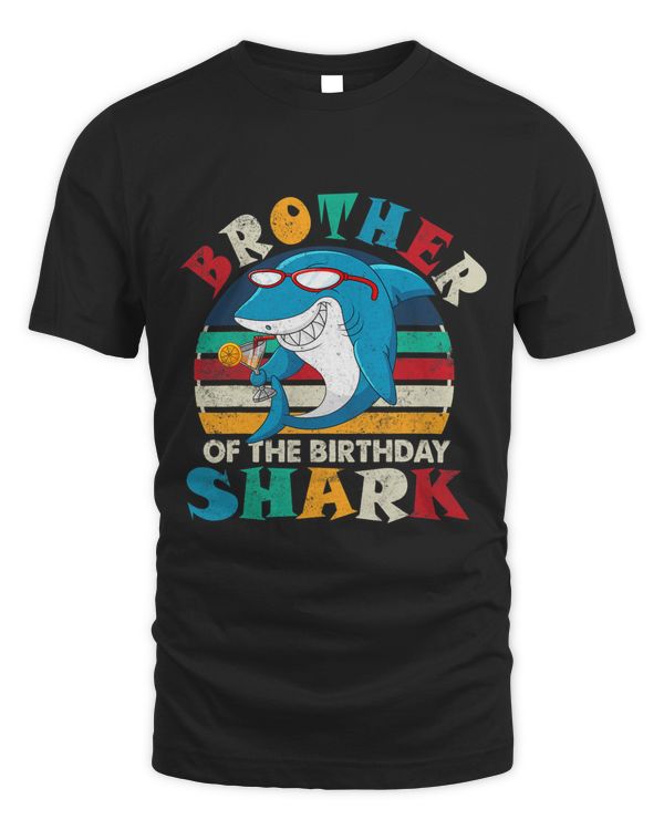 Brother Of The Birthday Shark Funny Retro Brother Shark