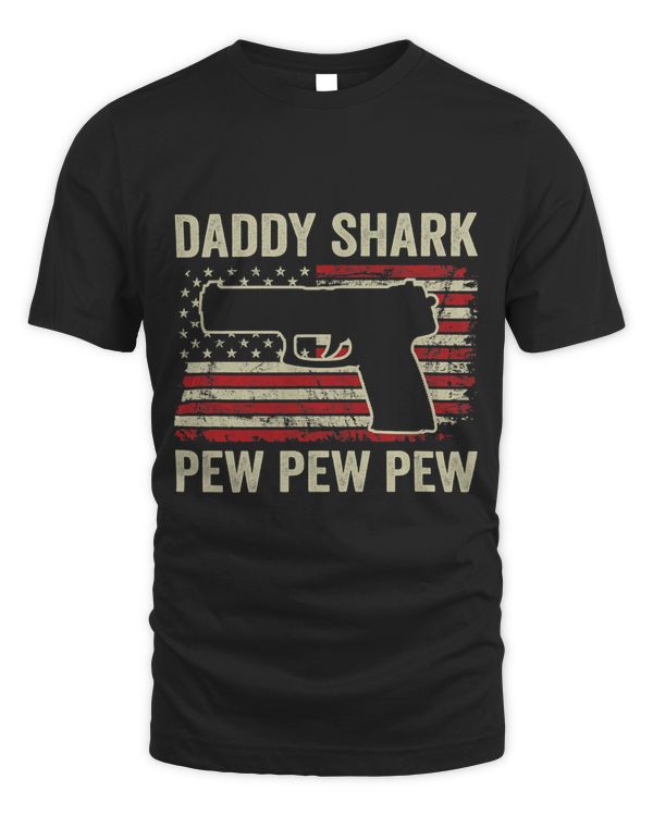 Daddy Shark Pew Pew Mens Pistol Owner Funny Dad Gun Joke