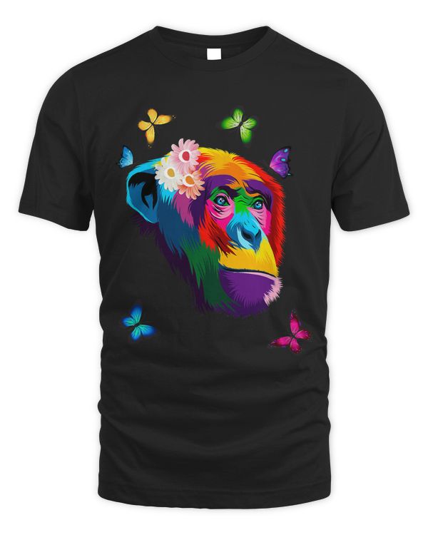 Chimpanzee Monkey colorful Chimpanzee flower butterflies