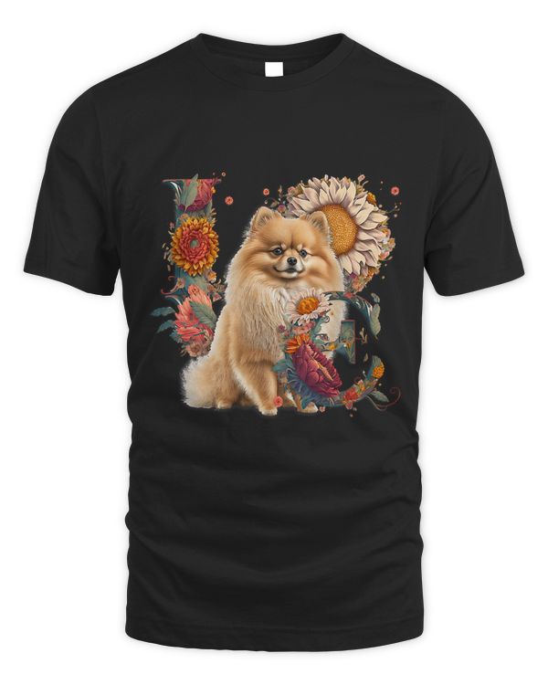 Cute Pomeranian Sunflower LOVE Word Drawing Art