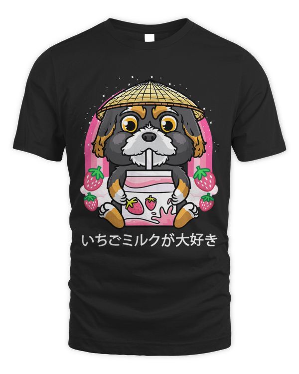 Bernedoodle Dog Drinking Strawberry Milk Strawberries Otaku