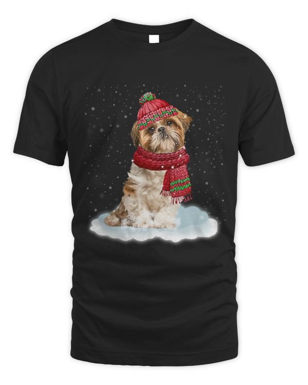 Red Winter Hat Scarf Christmas Cap Shih Tzu Santa Xmas 48