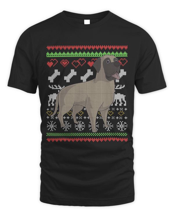 English Mastiff Dog Santa Claus Ugly Christmas Pattern XMas