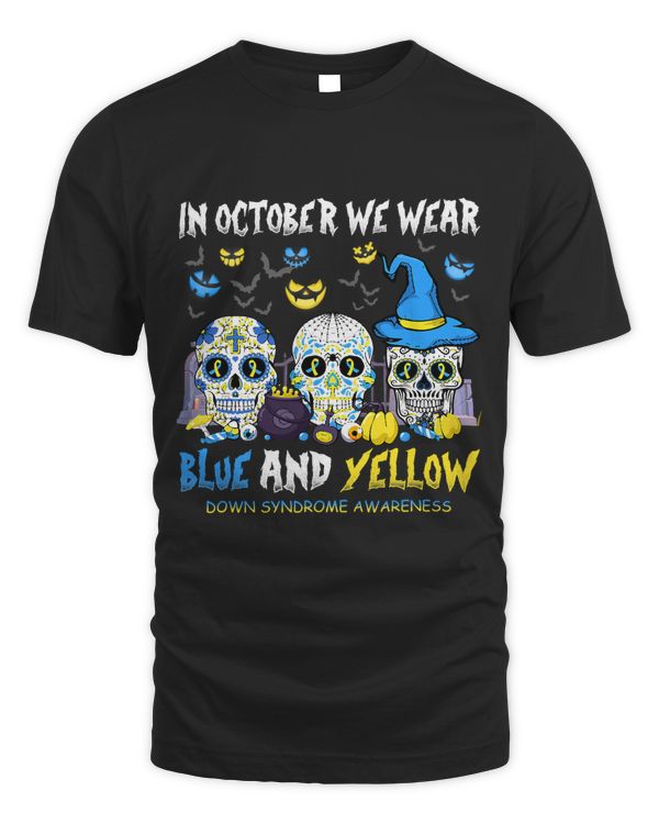Sugar Skulls Halloween Blue and Yellow Down Syndrome aware