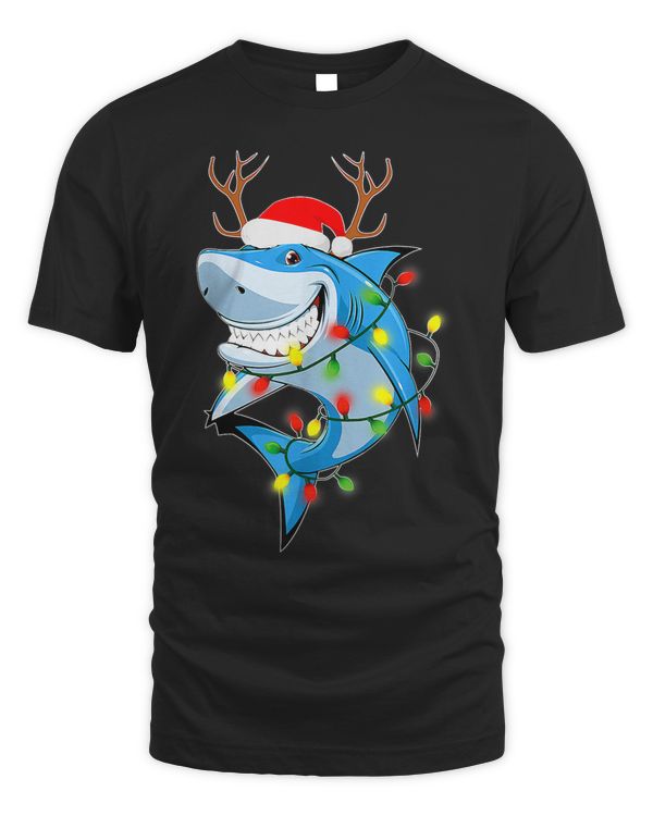 Merry Sharkmas Shark with Santa Hat Christmas Lights Xmas 281
