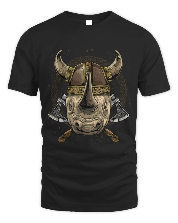 Viking Rhinoceros with Viking Helmet Mjolnir Axes 120