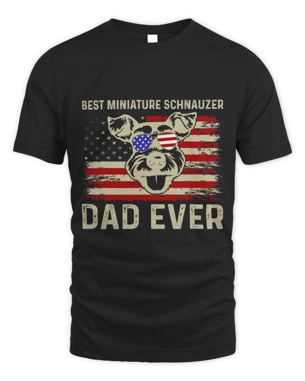 Best Dog Dad Ever USA Flag Dad Joke Miniature Schnauzer
