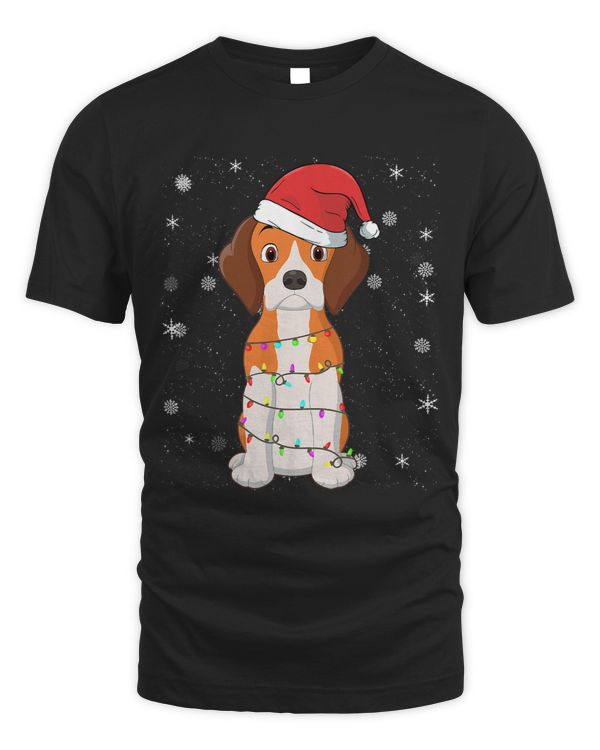 Beagles Santa Hat Xmas Lights Tree Christmas Pajama Dog 93