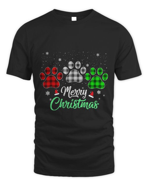 Merry Christmas Buffalo Plaid Red White Green Dog Paws 20