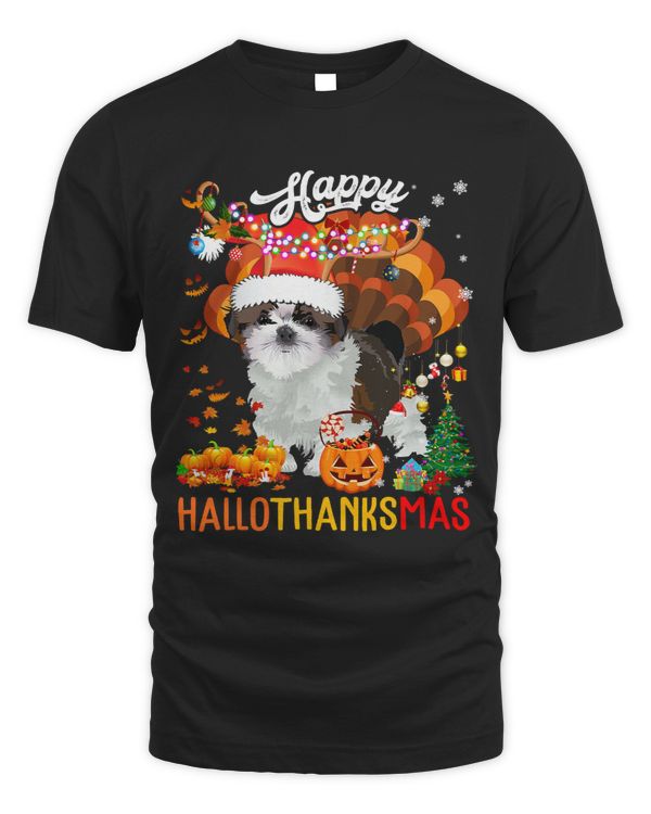 Hallothanksmas Santa Turkey Pumpkin Shih Tzu Dog