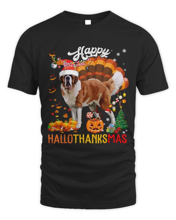 Hallothanksmas Santa Turkey Pumpkin St. Bernard Dog