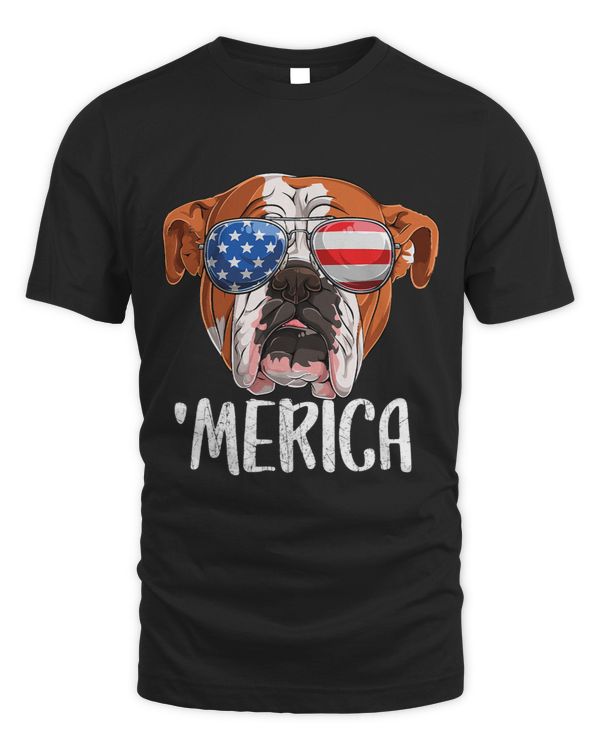 Merica British English Bulldog Dog 4th of July American Flag 486