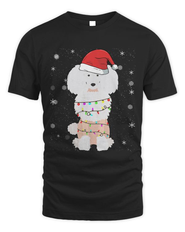Poodles Santa Hat Xmas Lights Tree Christmas Pajama Dog Tee 88