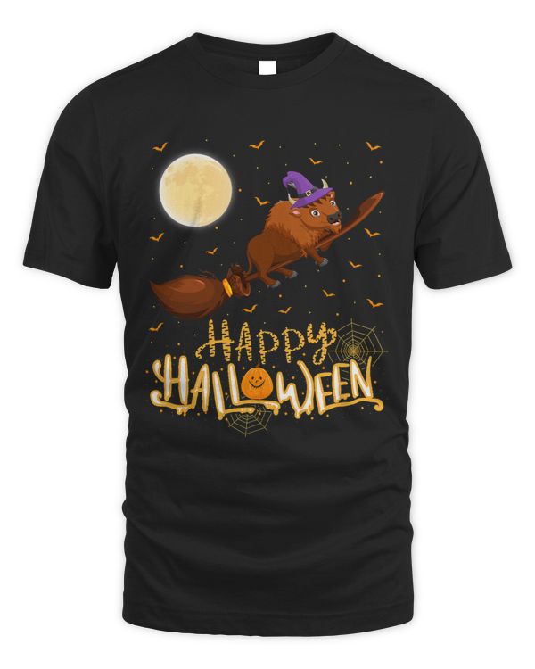 Funny Bison Ride Witch Shotgun Bison Halloween 279