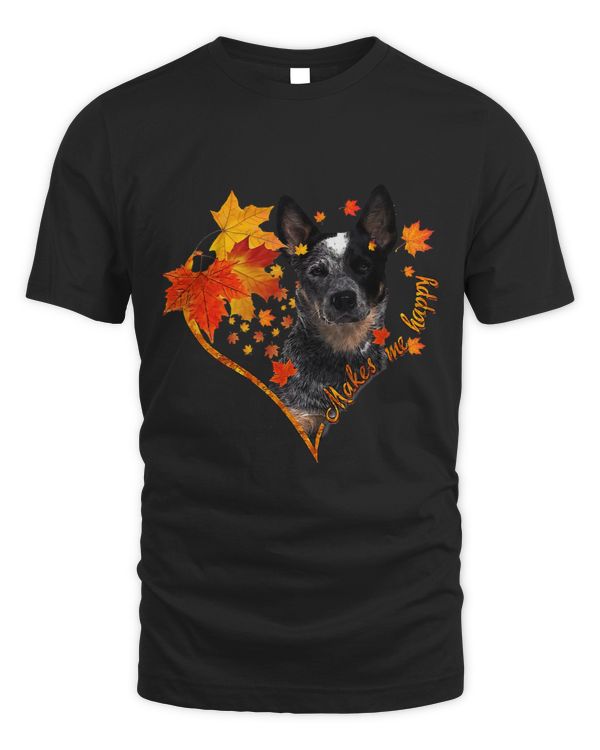 Blue Heeler Makes Me Happy Fall Heart Leaves