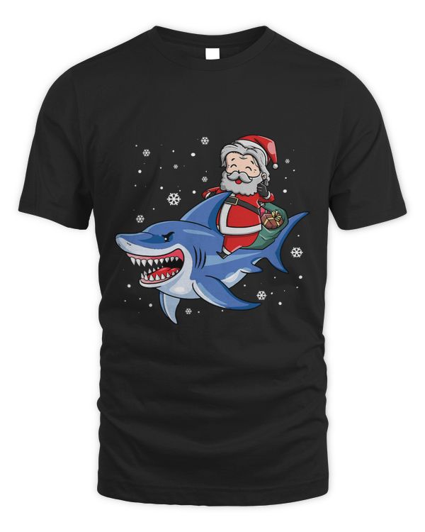 Santa Riding Shark Funny Christmas Pajamas For Boys Girls 276