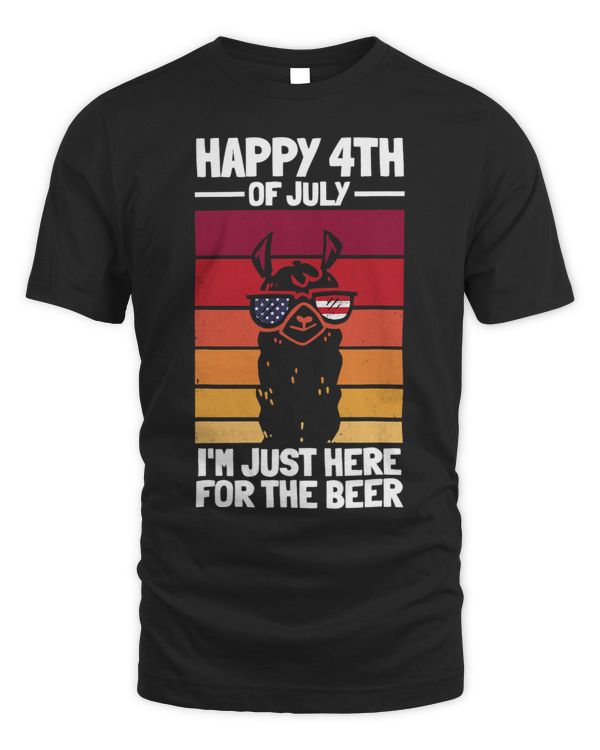 Happy 4th of July Im Just Here For The Beer Patriotic Llama