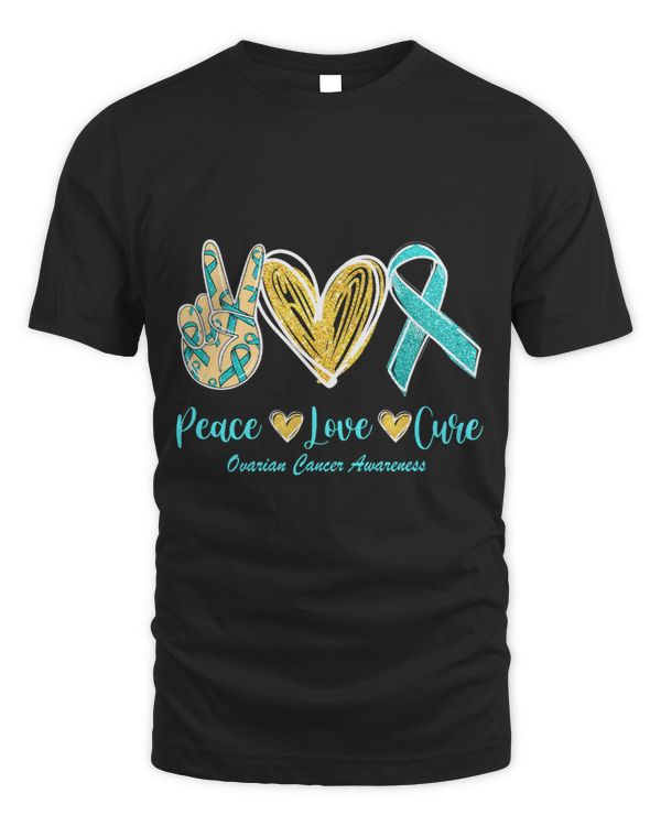 Peace Love Cure Teal Ribbon Ovarian Cancer Awareness