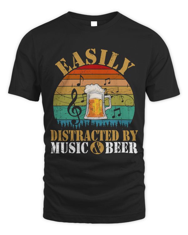 Easily Distracted By Music & Beer Retro Vintage Lover Gift17