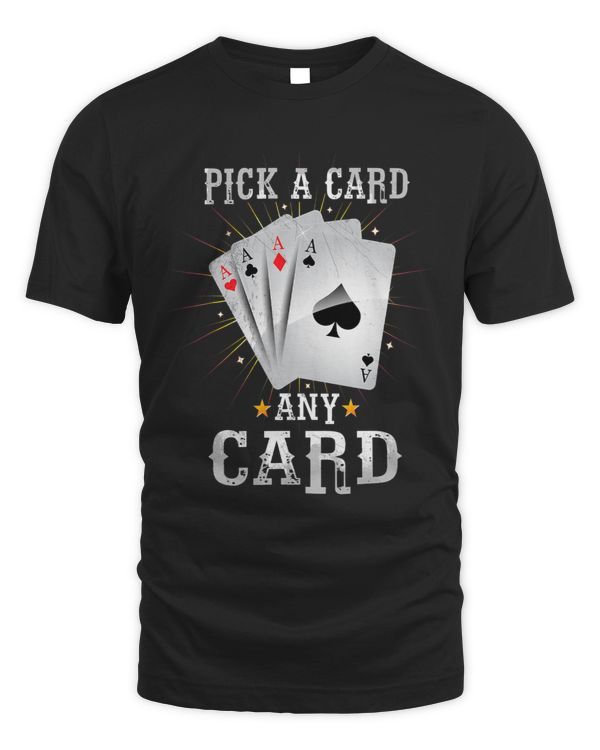Magic card trick magician selects any card