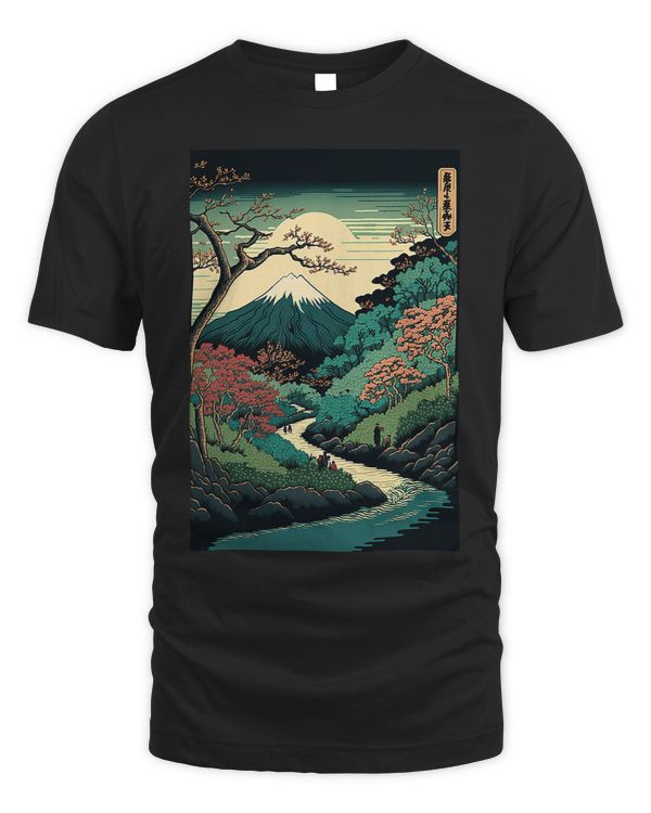 Japanese Art Ukiyoe Anime Manga Style Mt Fuji Stream