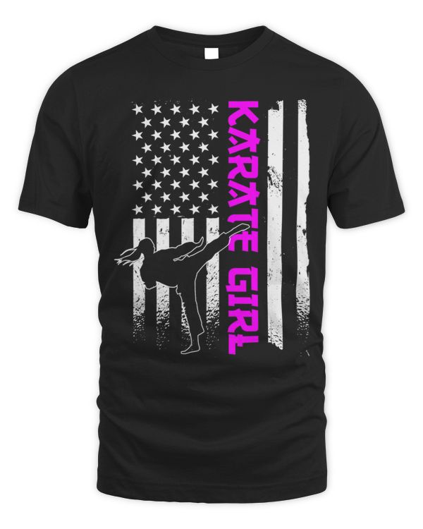 Karate Girl Teen American Flag Karate Daughter