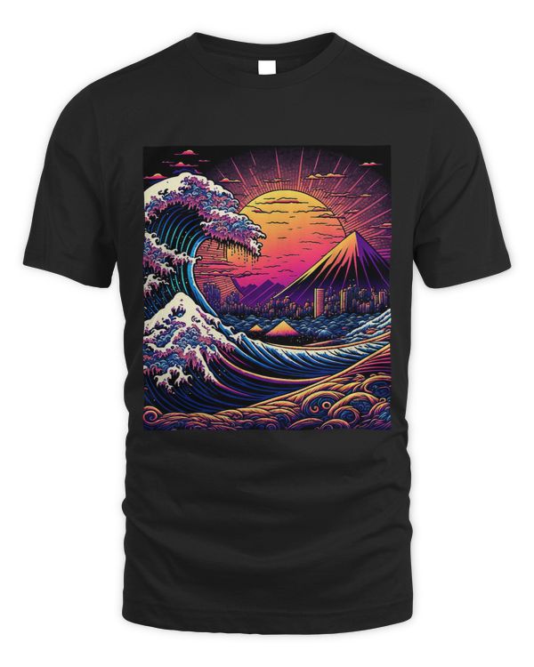 Japanese Art Ukiyoe Style Retrowave Great Wave Off Kanagawa 3