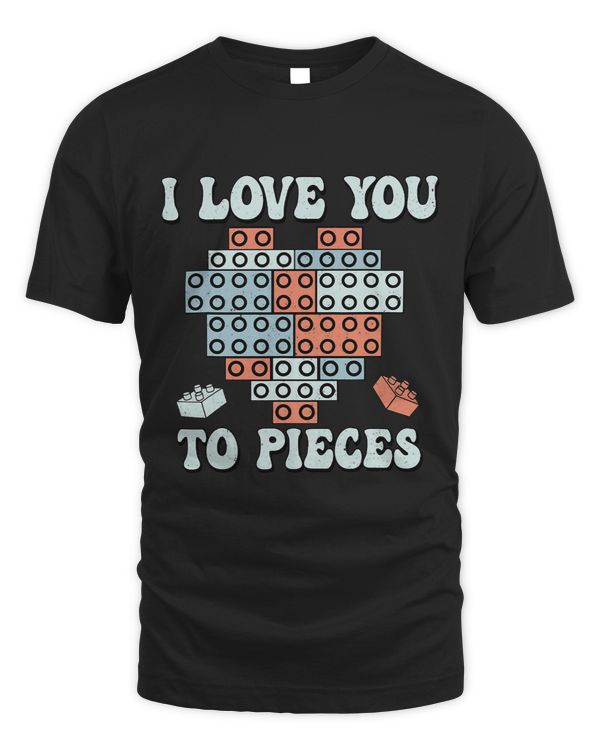 I Love U To Pieces Valentines Day Block Brick Heart Retro