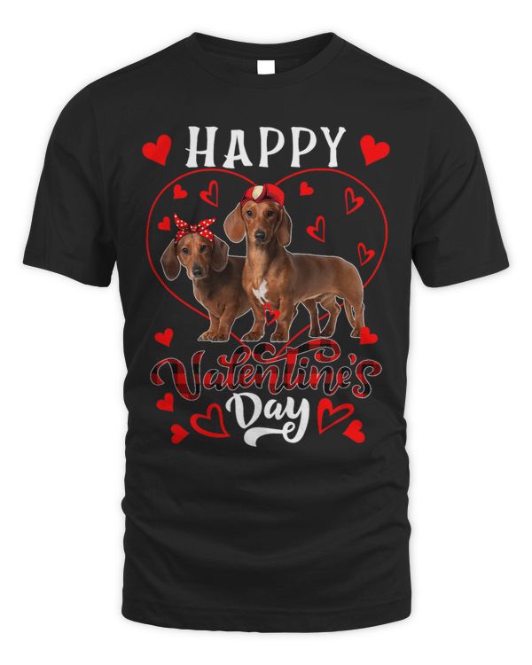 Happy Valentines Day Cute Hearts Shape Couple Dachshunds