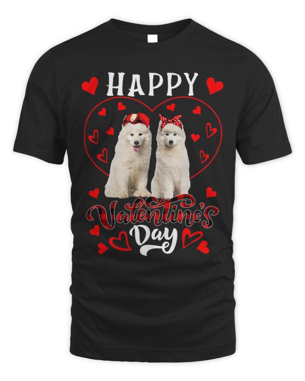 Happy Valentines Day Cute Hearts Shape Couple Samoyeds