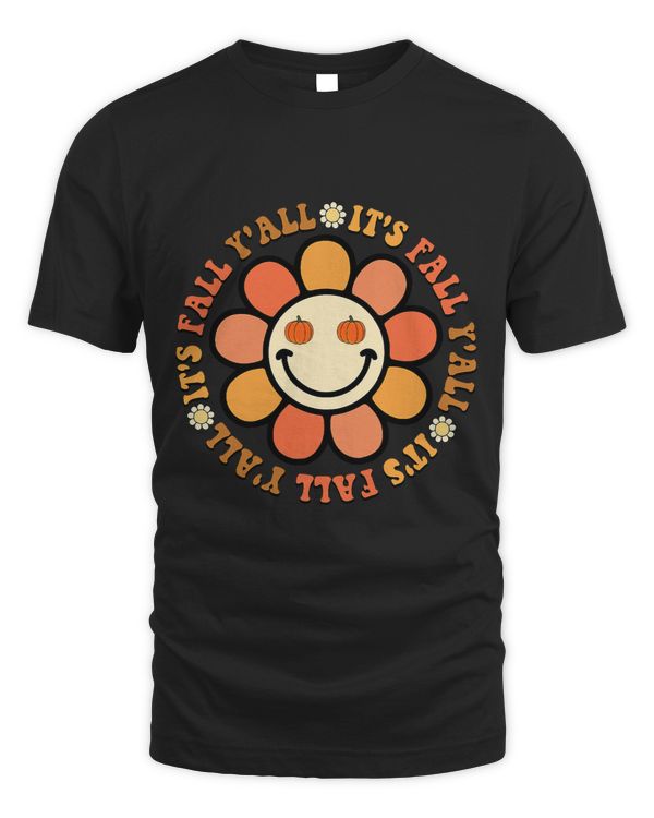 Retro Groovy Its Fall Yall Flower Face Women Fall Gifts 335