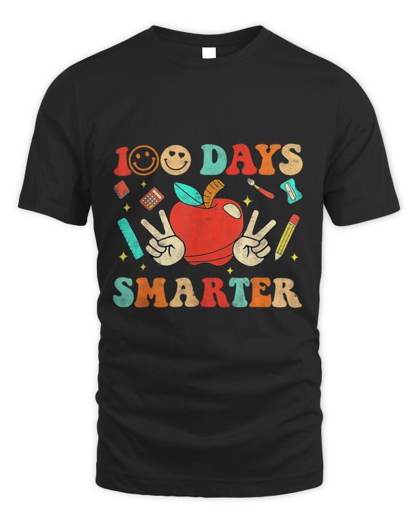 100 Days Smarter 100 Days Of School Apple Groovy Retro Funny