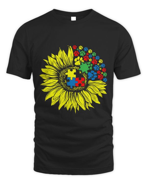 Sunflower Dog Paw Autism Awareness Cute Puzzle Piece