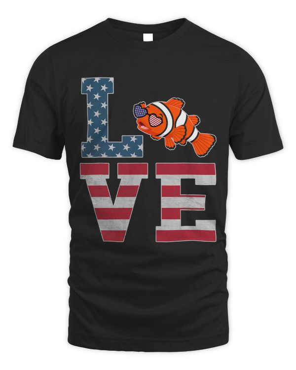 4th of July Decor Patriotic LOVE Fish American Flag