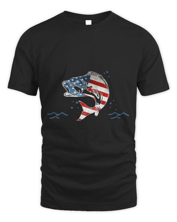 4th of July Patriotic American Flag Fishing Large Mouth Bass