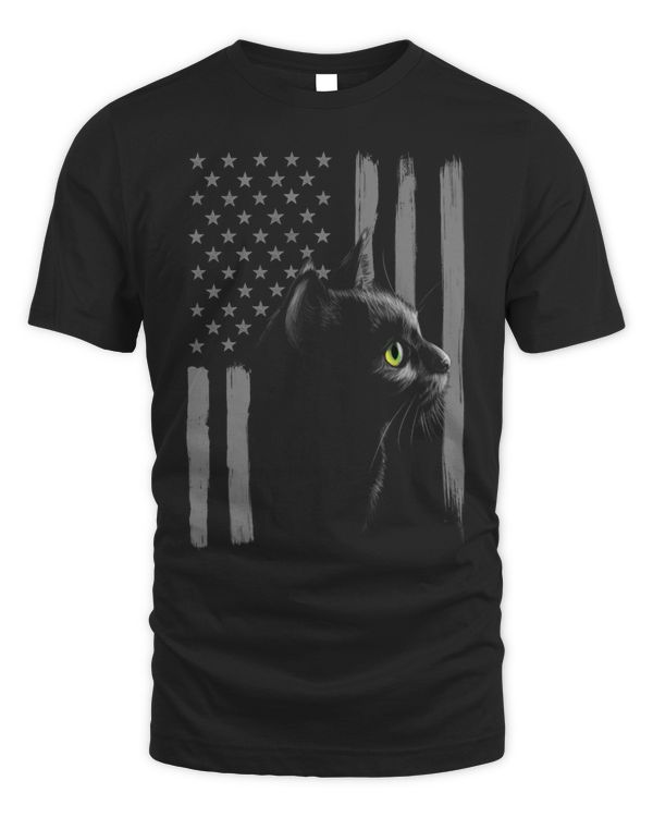 4th of July Retro American Flag Black Cat Lover Patriotism